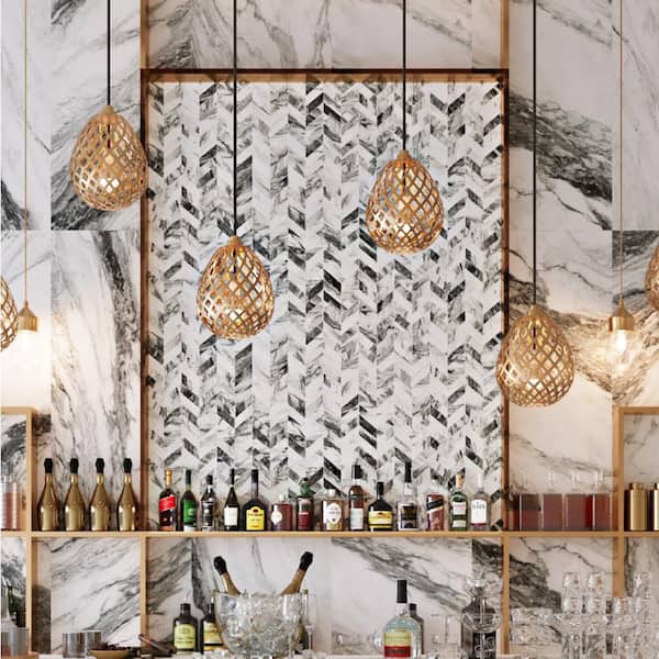 Touche Chevron Zebre 12 in. x 12 in. Porcelain Floor and Wall Mosaic Tile (1.02 sq. ft. /Each)