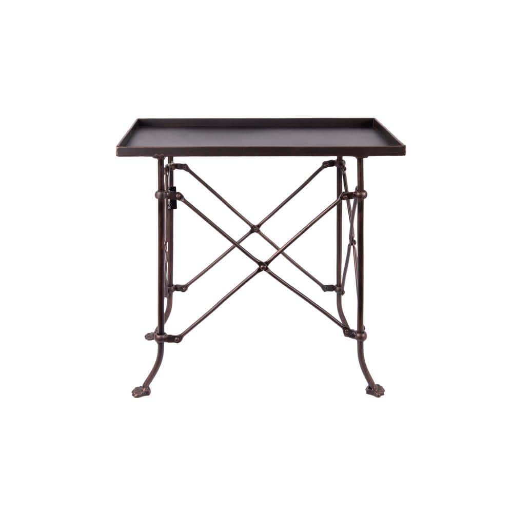 Rustic Bronze-Finish Metal Accent Table with Claw Feet