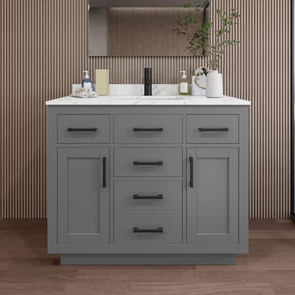 Wyndham Collection Beckett TK 42 in. W x 22 in. D x 35 in. H Single Bath Vanity in Dark Gray with Giotto Quartz Top