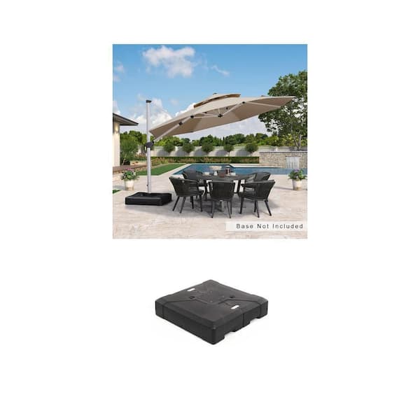 12 ft. Round Double-top Beige Cantilever Patio Umbrella and 286 lbs. Square Umbrella Base Combo