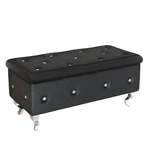Kai Faux Leather Upholstered Black Storage Bench with Diamond Tufted and Chrome Plated Metal Legs (17.7 x 37.4 x 17.7)