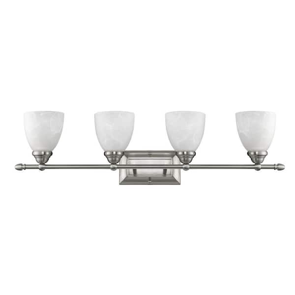 Chloe Lighting Eva Transitional 4-Light White Wall Bath Vanity Fixture with Brushed Nickel Alabaster Glass Shade