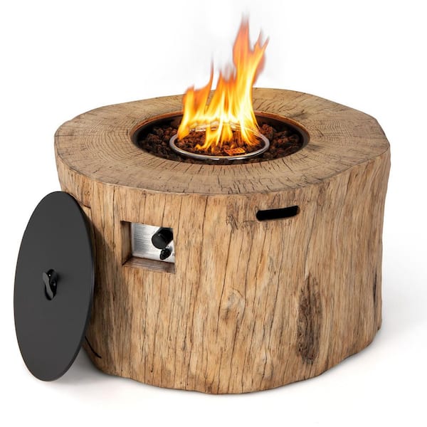 Costway 40 in. Stone Metal Round Propane Gas Fire Pit Table Wood-Like Surface with Laval Rock PVC Cover