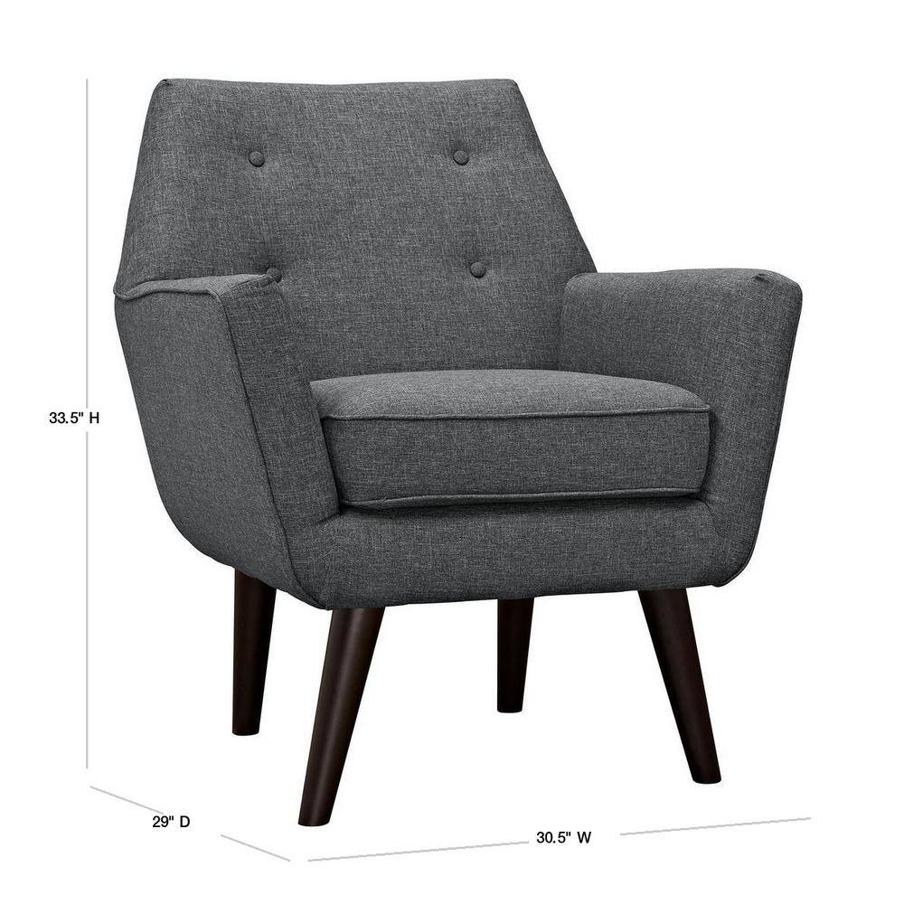 Mid-Century Modern Gray Upholstered Accent Chair with Wood Legs