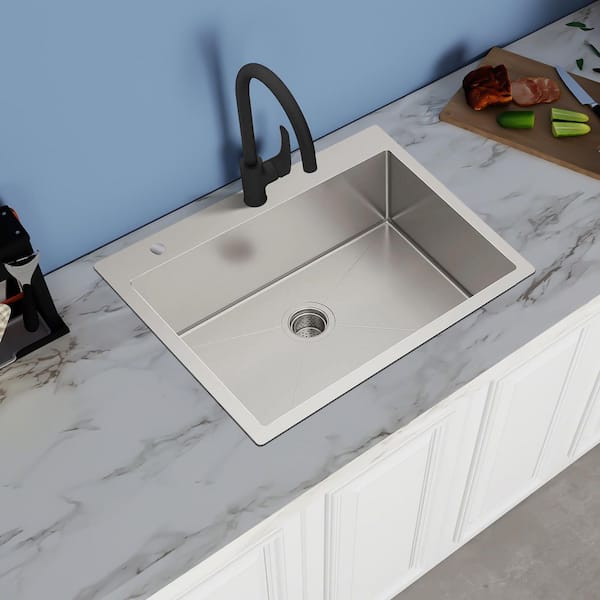 28 x 22 in. Drop-In/Topmount Single Bowl 16-Gauge Brushed Nickel Stainless Steel Kitchen Sink with Bottom Grids