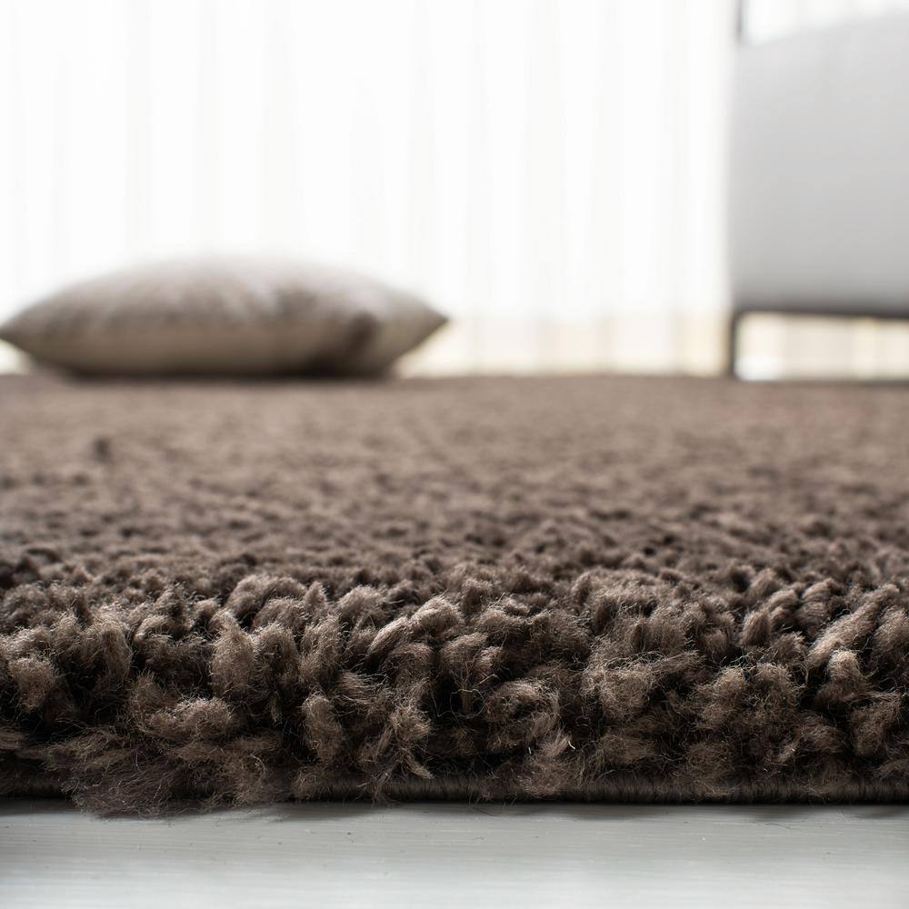 Cozy Comfort Brown 3' Square Synthetic Shag Area Rug