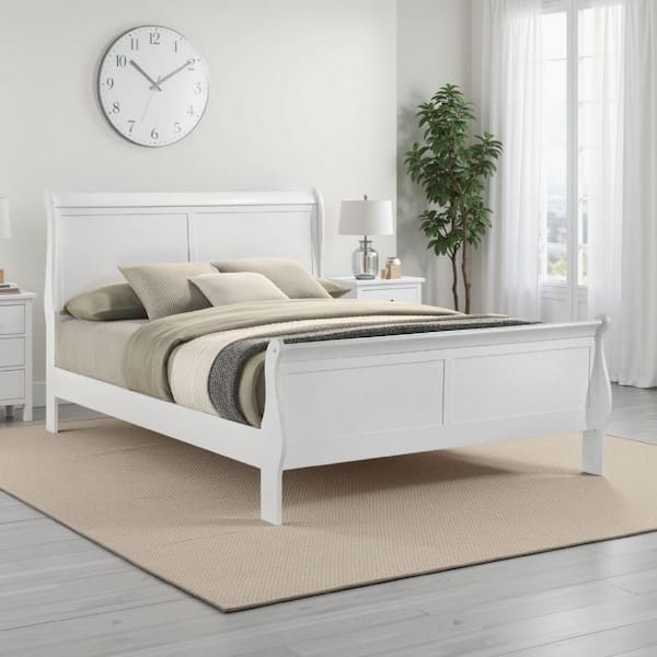 Nim White Hardwood Frame Queen Platform Bed with Panel Headboard