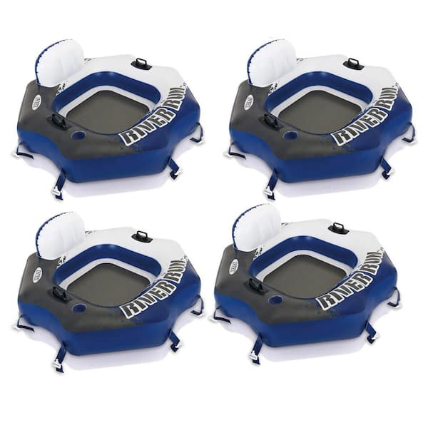 River Run Blue Round Vinyl Connect Lounge Inflatable Floating Water Pool Tube (4-Pack)