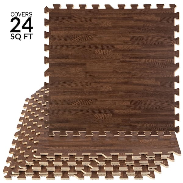 Stalwart Dark Woodgrain 24 in. W x 24 in. L x 0.375 in H-Gym Interlocking Foam Floor Tiles (6 Tiles per Pack) (Covers 24 sq. ft.)