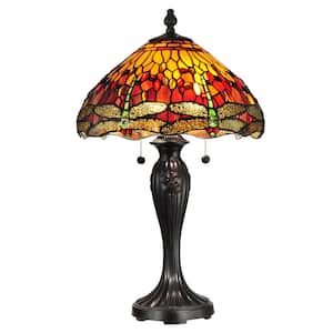 27 in. Fieldstone Reeves Dragonfly Table Lamp with Tiffany Art Glass Shade