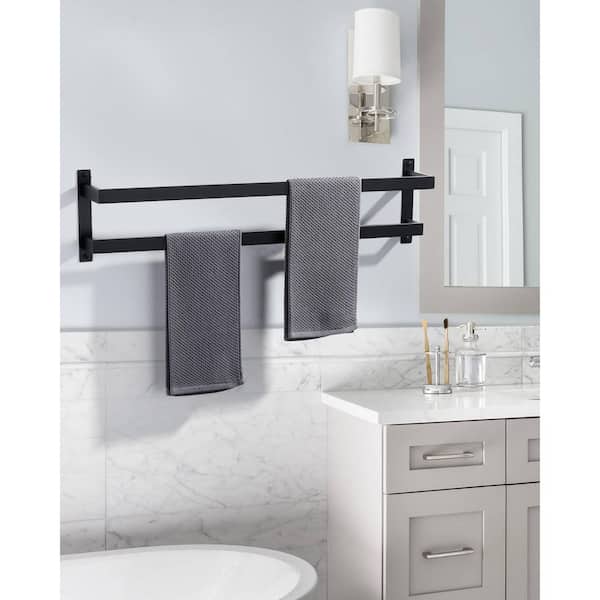 32 in. Wall Mounted Double Towel Rack in Matte Black