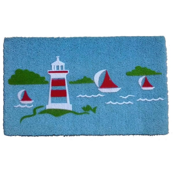 HomeRoots Blue 30 in. x 18 in. Coir Non-Slip Indoor/Outdoor Door Mat ...