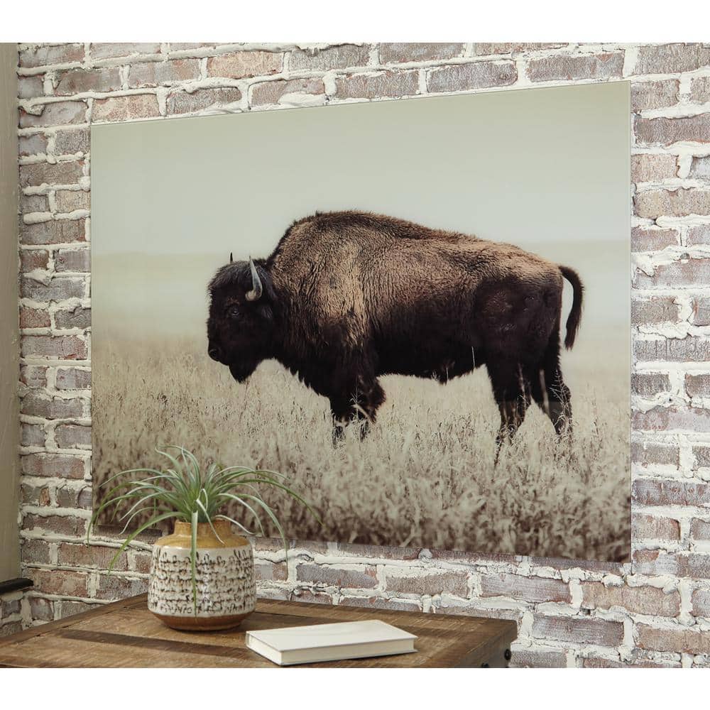 Sepia Bison Glass Wall Art in Beige and Brown