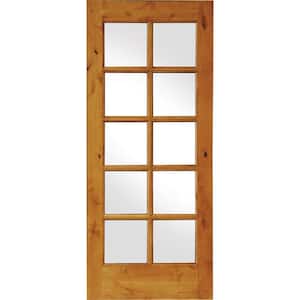 30 in. x 80 in. Rustic Knotty Alder 10-Lite Clear Glass Unfinished Wood Front Door Slab