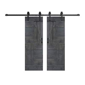 S Series 60 in. x 84 in. Carbon Gray Finished DIY Solid Wood Double Sliding Barn Door with Hardware Kit