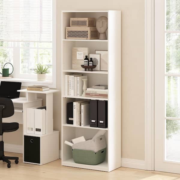 Gehry 71.42 in. Tall White Wood 5-Shelf Standard Bookcase