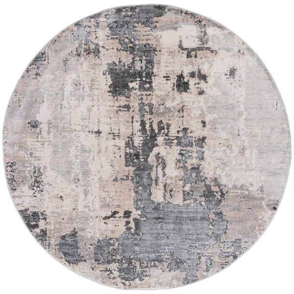 SAFAVIEH Whisper 7 ft. x 7 ft. Gray/Light Beige Distressed Abstract Round Area Rug