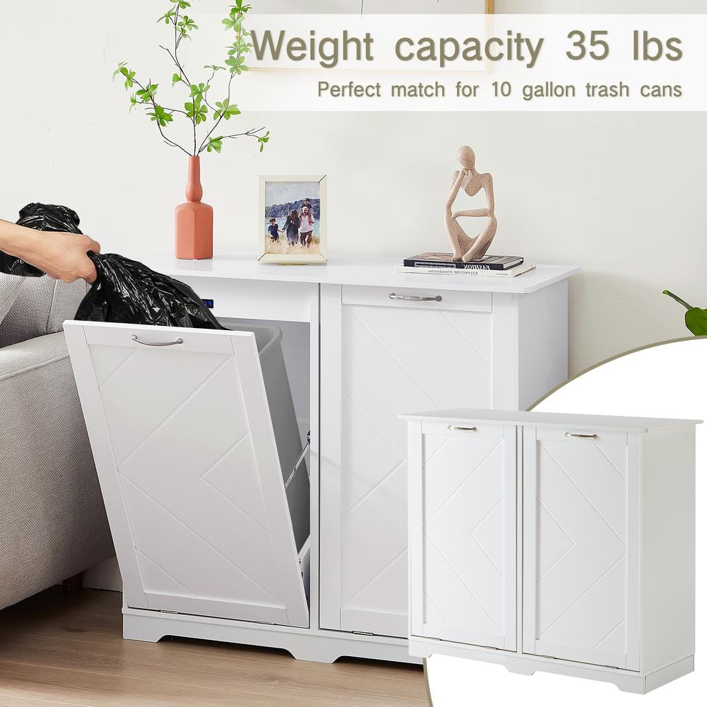 White MDF Wood Dual-Bin Tilt-Out Kitchen Trash Cabinet