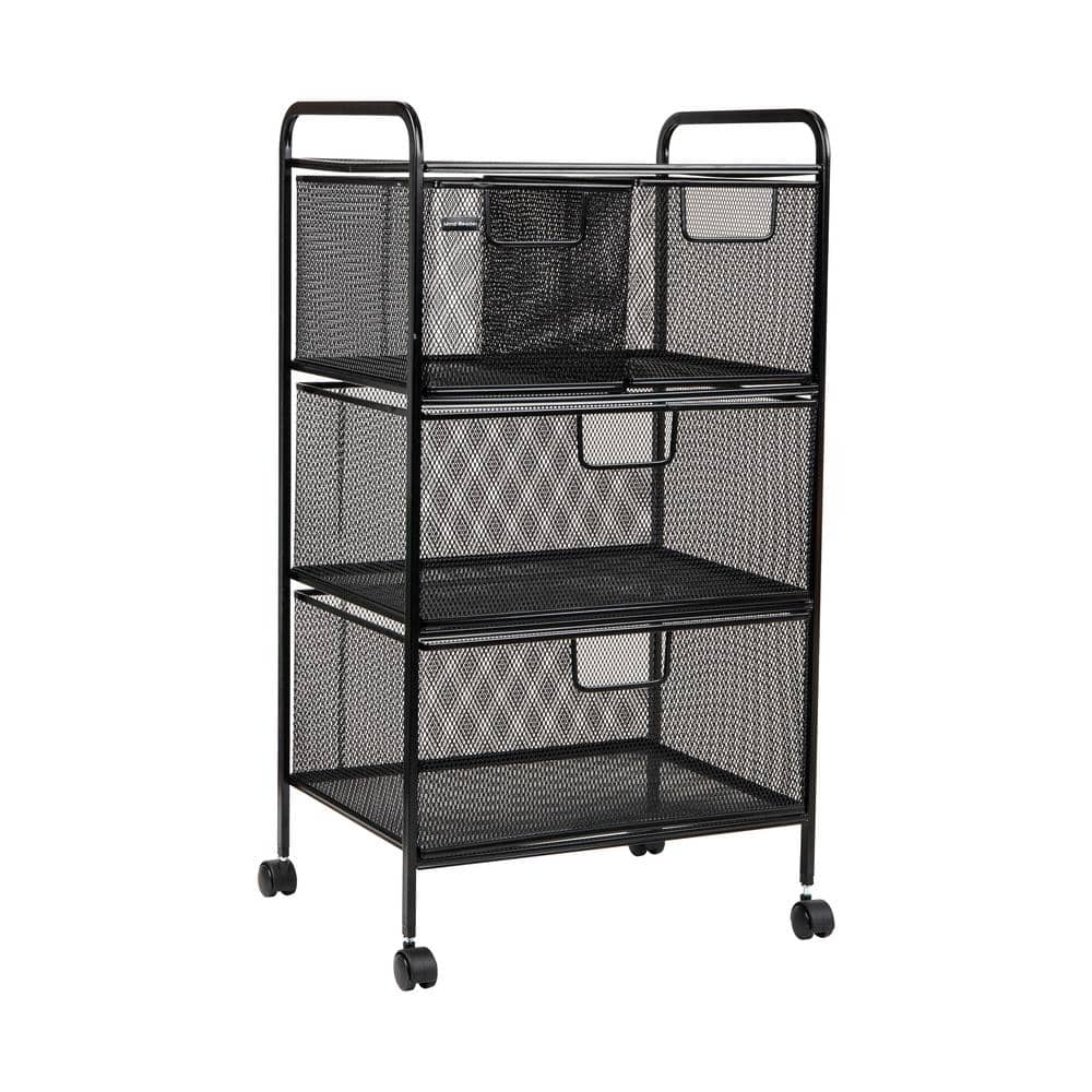 Black Metal Mesh 4-Drawer Mobile Storage Trolley