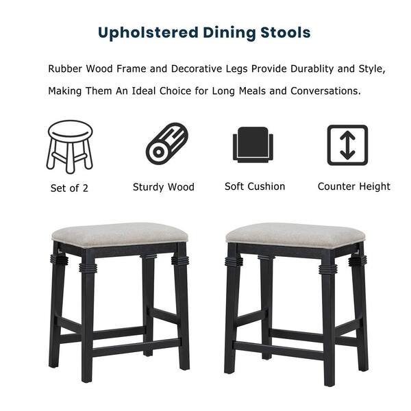 3-Piece White Rubber Wood 45 in. Kitchen Island Set with 2-Seatings for Small Places, Black BL-02