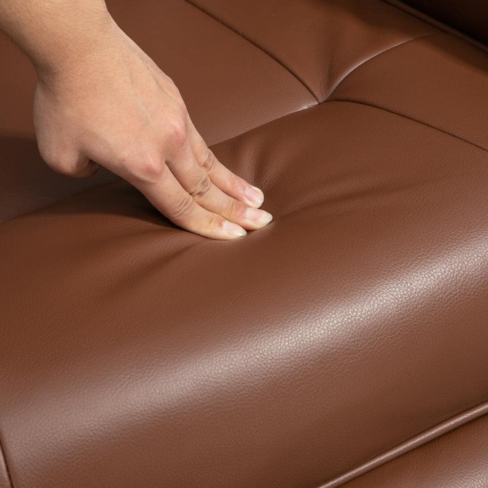 Brown Faux Leather Swivel Recliner with Wood Base