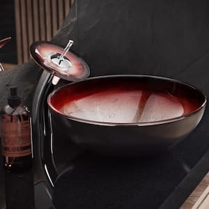 Cascade Vessel Sink in Ember Red with Faucet