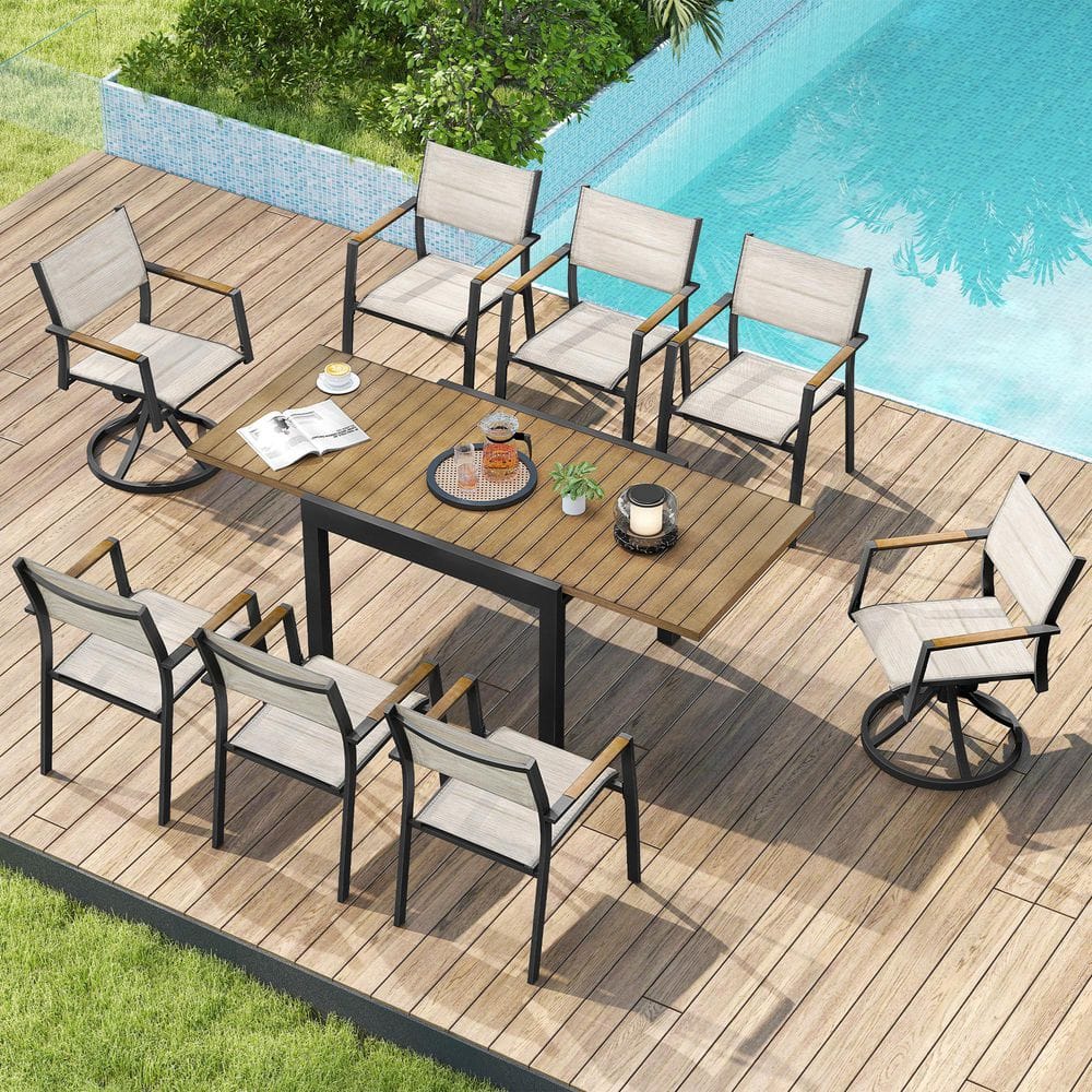 CikaCika 9-Piece Aluminum Extendable Table Outdoor Dining Set