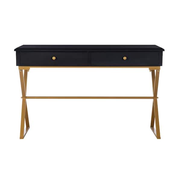 Linon Home Decor 47 5 In Rectangular Black Gold 2 Drawer Writing Desk With Built Storage Thd02641 - Linon Home Decor