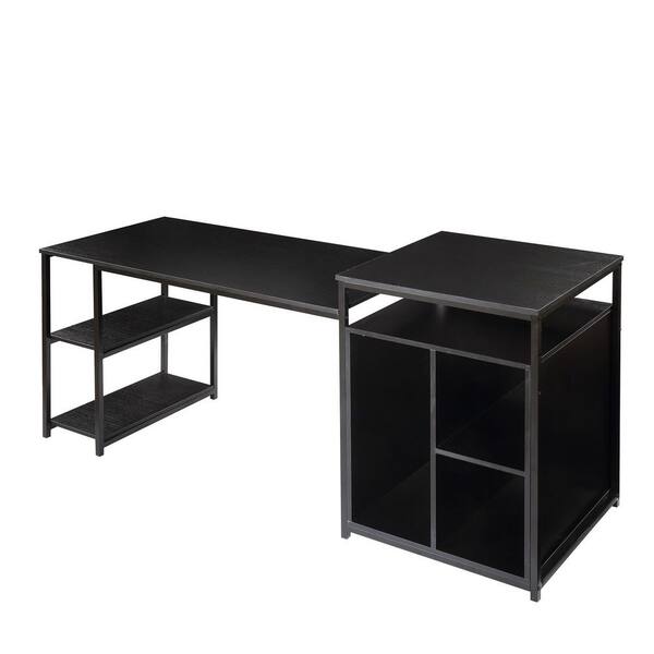 Unbranded 71 in. Extra Large Black Computer Desk with Storage Shelf, Home Office Desk with Printer Stand Cabinet Bookcase Combo
