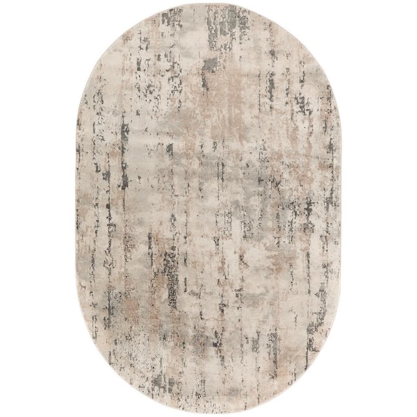 Nourison Concerto Beige Grey 5 ft. x 8 ft. Abstract Contemporary Oval Area Rug