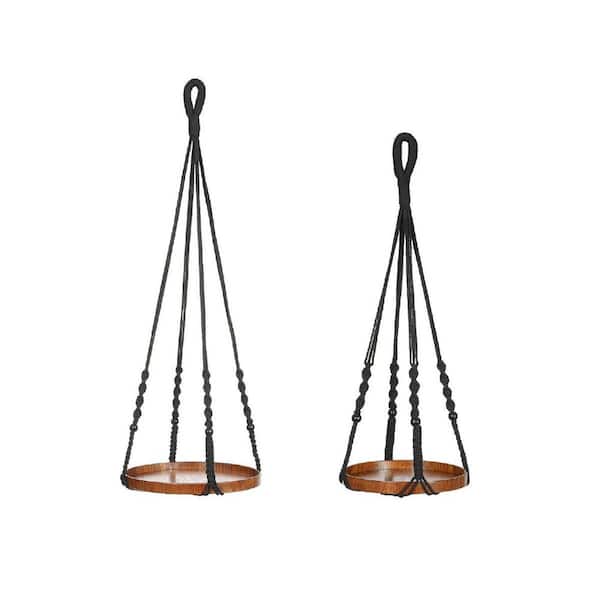 Set of 2-Black Macrame Wood Hanger Planters (1-Large and 1-Medium)  HPBMRZ7FT5 - The Home Depot