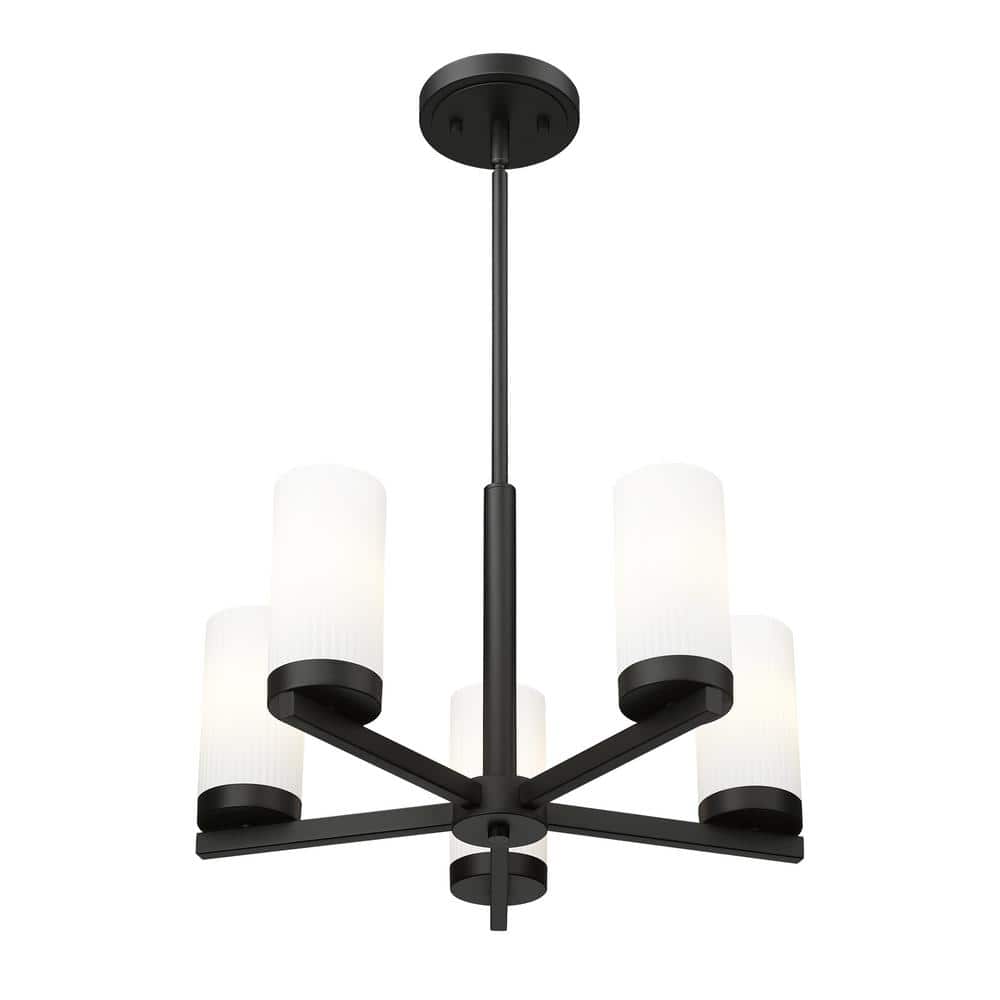 Matte Black Mini Chandelier with White Glass Shades