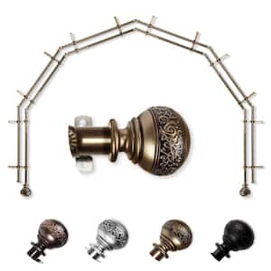 13/16" Dia Adjustable 6-Sided Double Bay Window Curtain Rod 28 to 48" (each side) with Douglas Finials in Antique Brass