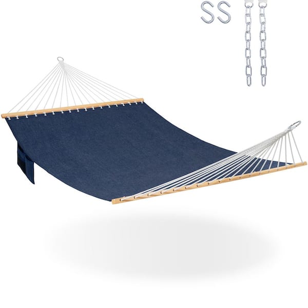 11 ft. Free Standing Outside Hammock Quick Dry Olefin Fabric Hammock with Spreader Bar and Chains Navy Blue