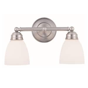 Ardmore 15.75 in. 2-Light Brushed Nickel Bathroom Vanity Light Fixture with White Frosted Glass Shades