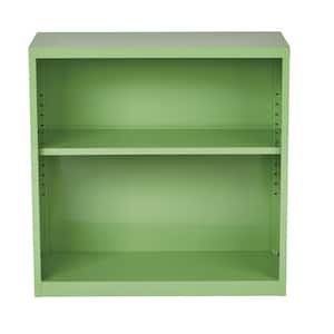 28 in. Green Metal 2-shelf Standard Bookcase with Adjustable Shelves