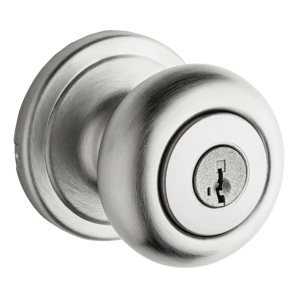 Kwikset Hancock Satin Chrome Entry Door Knob featuring SmartKey Security