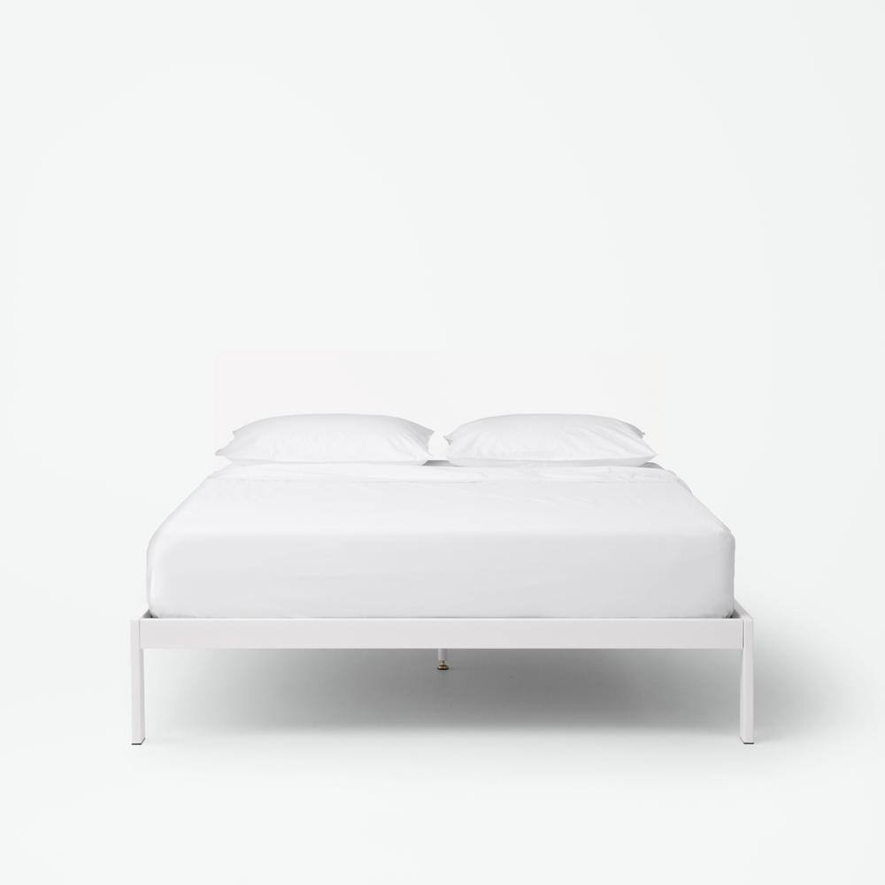 King White Metal Platform Bed Frame with Slats