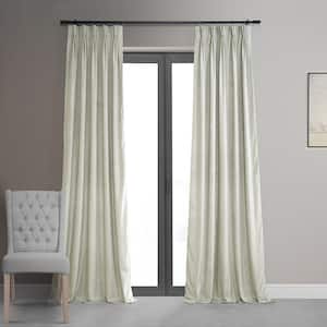 Porcelain White Velvet Pinch Pleat Blackout Curtain - 25 in. W x 96 in. L (1 Panel)