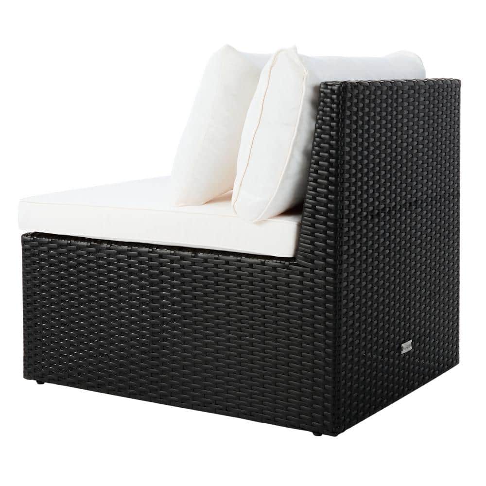 Pramla Black and Beige Wicker 2-Piece Outdoor Settee with Ottoman