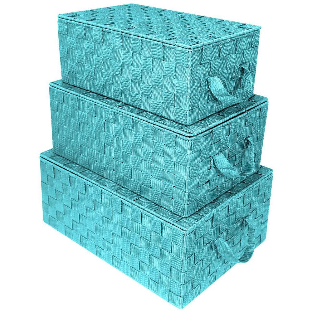 Storage Baskets with Lid, Blue 17 in. x 7 in. Plastic Decorative Basket Set