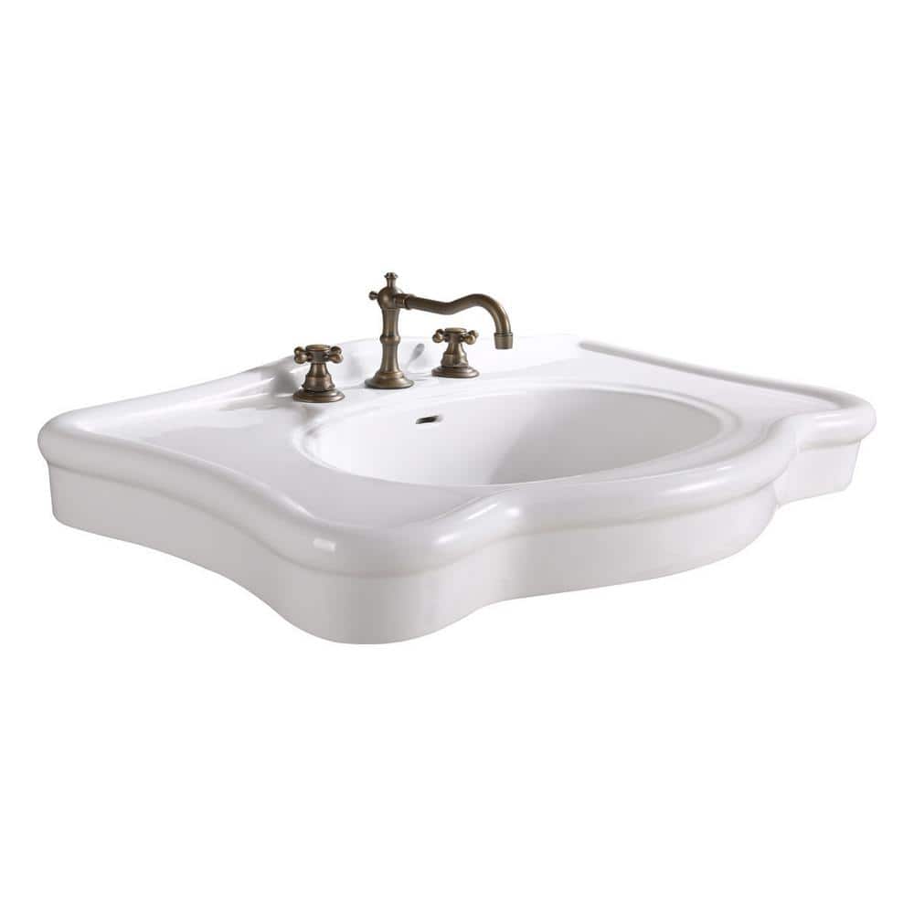 RENOVATORS SUPPLY MANUFACTURING Deluxe White Porcelain Console Bathroom Sink Basin Only 6 in. Depth with Overflow and 8 in. Widespread Faucet Holes -  26912