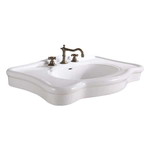 RENOVATORS SUPPLY MANUFACTURING Deluxe White Porcelain Console Bathroom Sink Basin Only 6 in. Depth with Overflow and 8 in. Widespread Faucet Holes