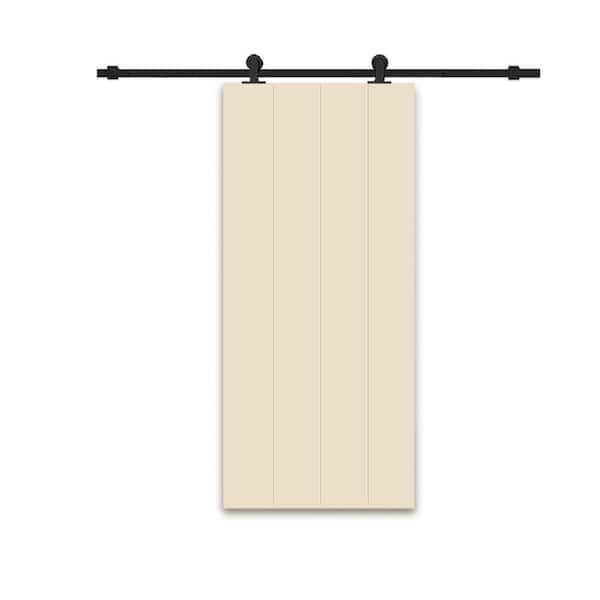 CALHOME 30 in. x 80 in. Beige Painted Composite MDF Paneled Interior Sliding Barn Door with Hardware Kit