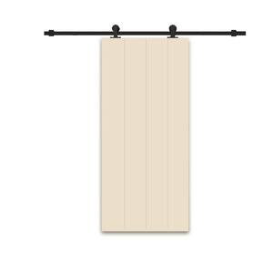 30 in. x 84 in. Beige Stained Composite MDF Paneled Interior Sliding Barn Door with Hardware Kit