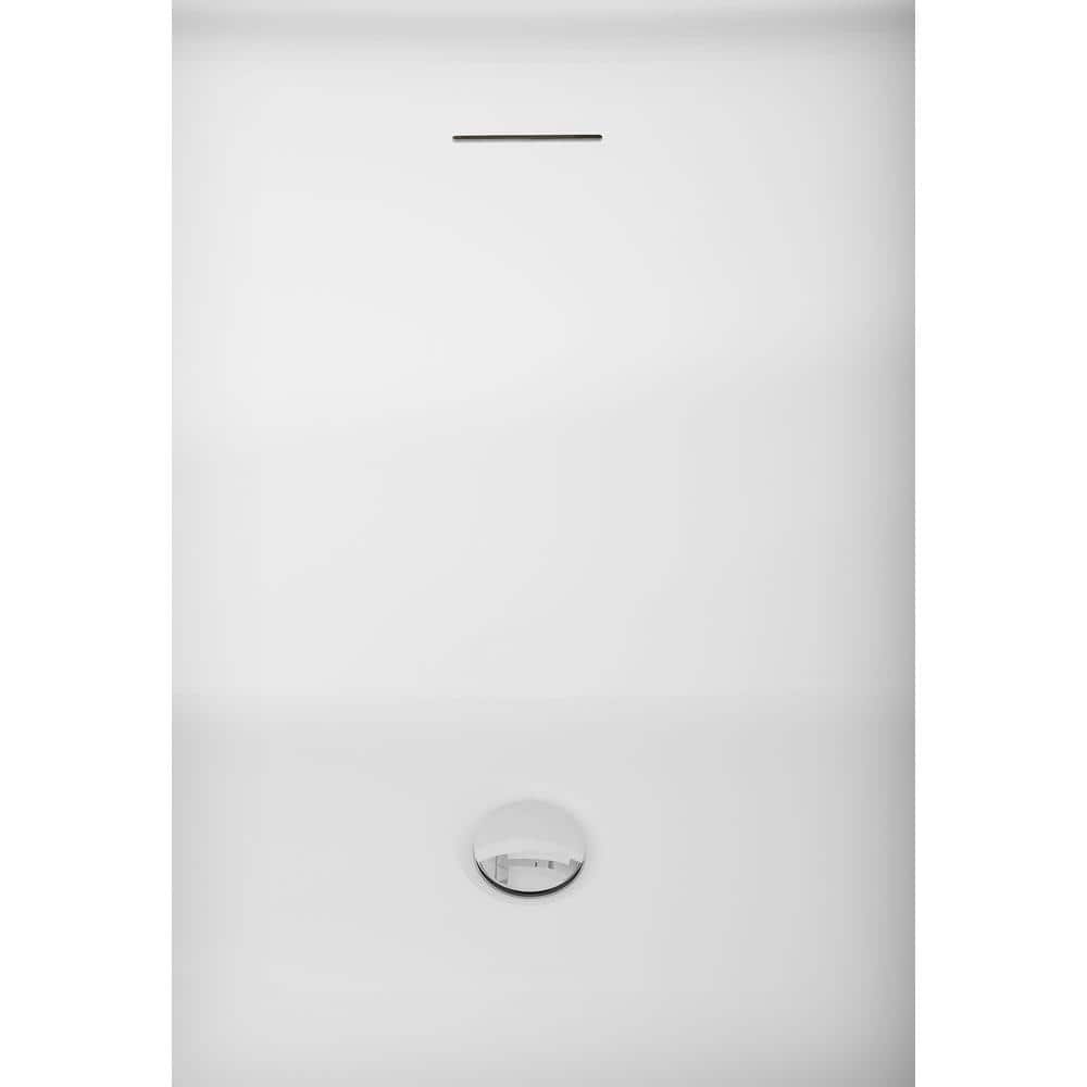 67" Glossy White Acrylic Freestanding Soaking Bathtub with Bamboo Tray