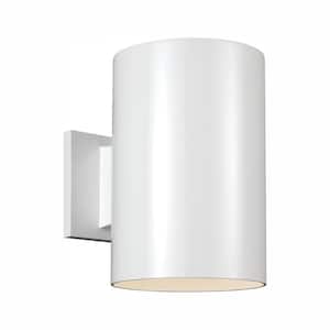 Outdoor Cylinders 1-Light White Outdoor Wall Lantern Sconce with LED Bulb