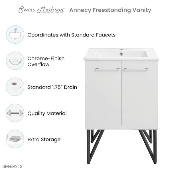 Annecy 24 in. Single, Two Doors, Bathroom Vanity in White, with White Countertop, with White Basin