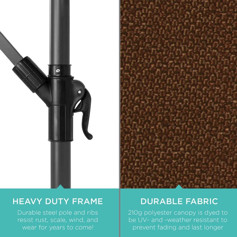 10ft Brown Polyester Cantilever Patio Umbrella with Adjustable Tilt