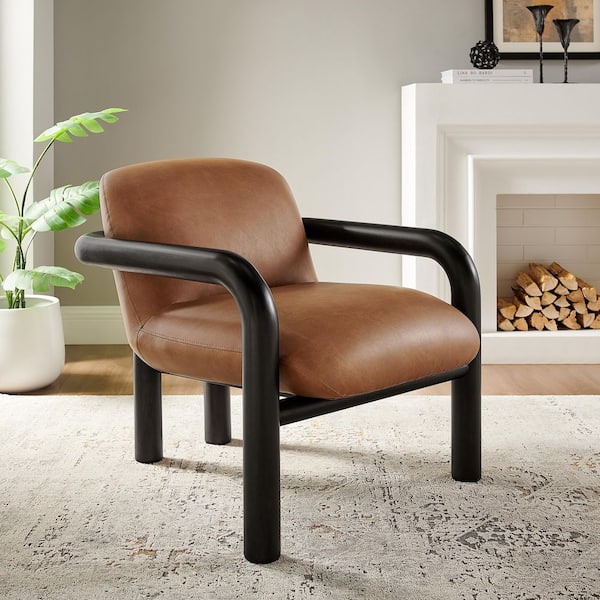 Milo Modern Black Wood Frame Faux Leather Accent Chair
